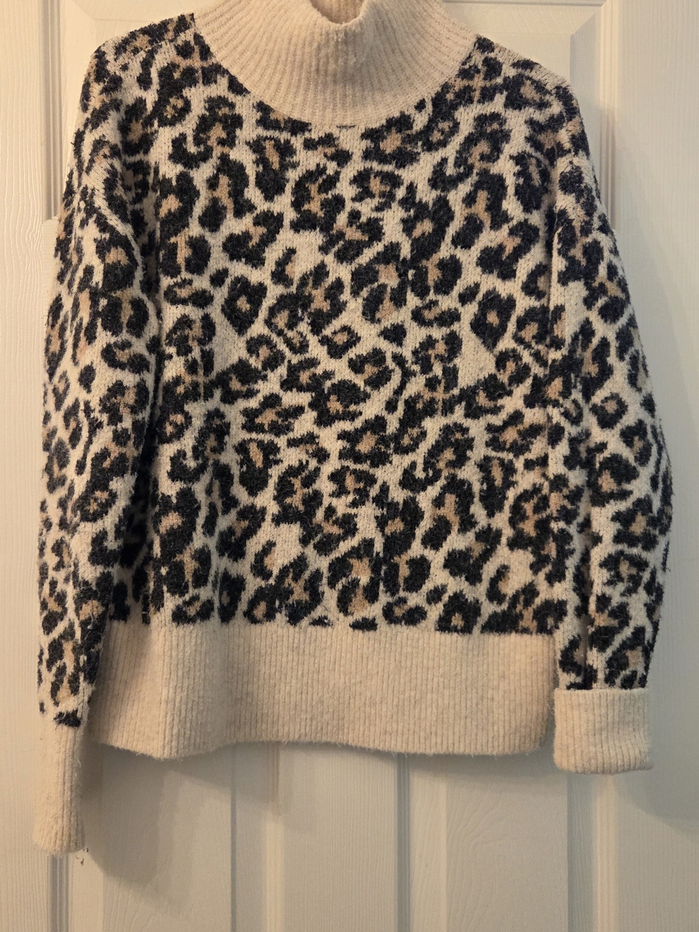 LOFT Cream and Black Leopard Turtleneck Sweater
